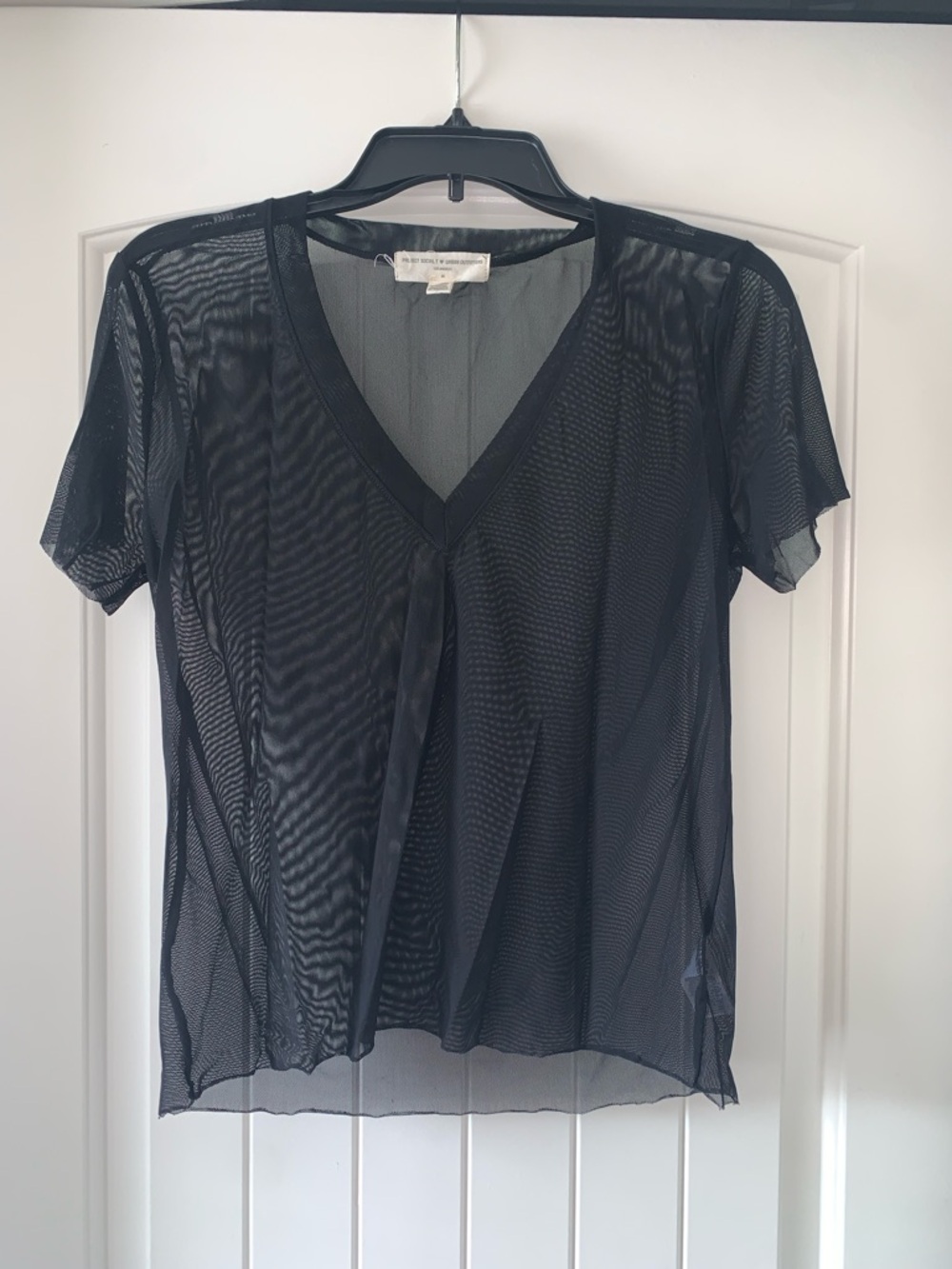 Urban Outfitters Women’s Black Sheer Mesh Oversized V-Neck Short Sleeve Top XS
